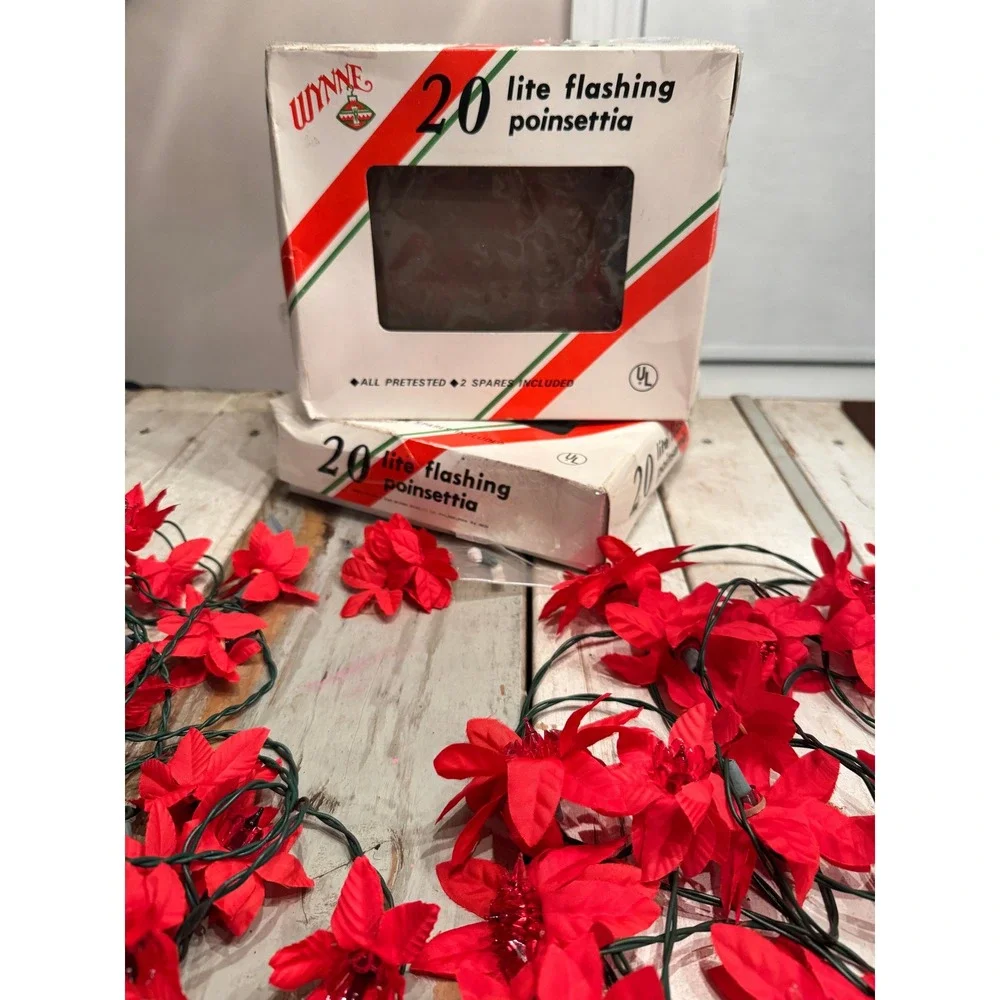 VTG Wynne 20-Lite Poinsettia Christmas Lights Circa 60s70s WORK BUT NOT FLASHING
